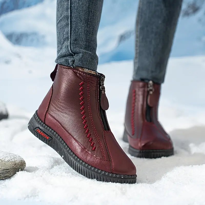 Women's Warm and Waterproof Zipper Closure Slip-On Boots Outdoor Shoes for Cold Weather