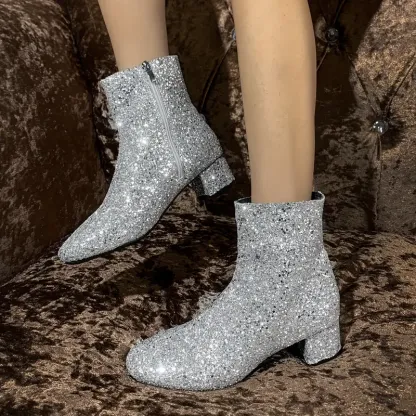 Women's Sparkling Fashion Elegant Versatile Chunky Heel Boots