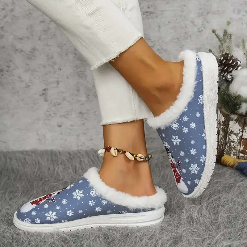 Women's Soft Cozy Snowman Design Non-Slip House Shoes Winter Slippers