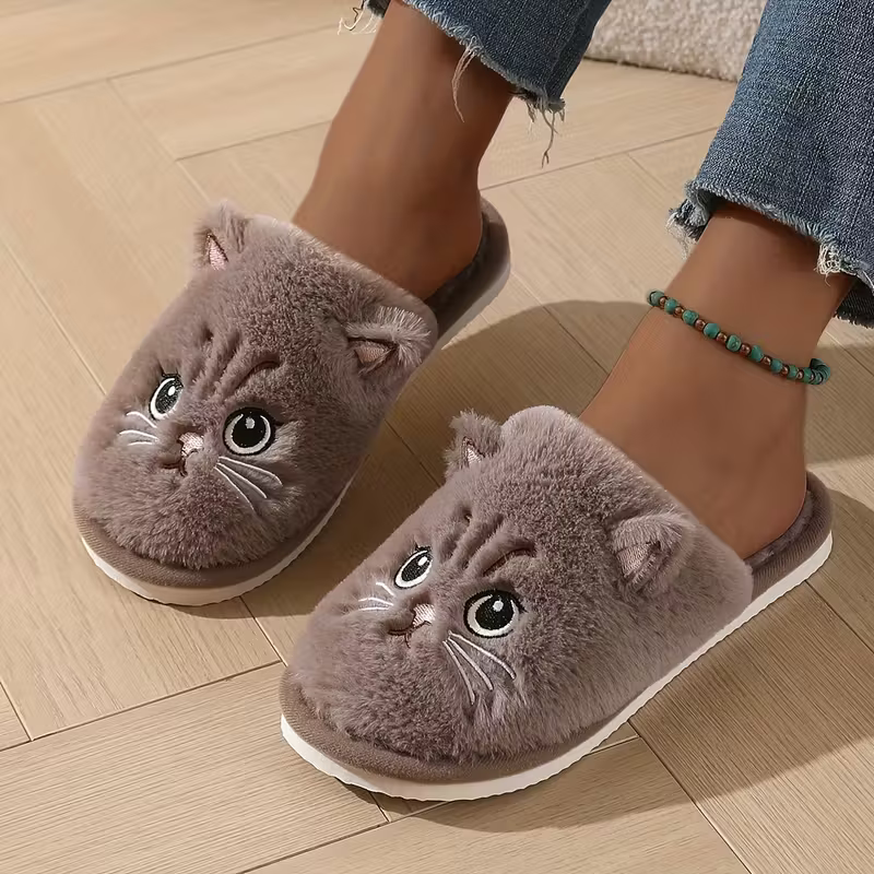 Women's Winter Indoor Plush Cat Warm Soft-Sole House Floor Slippers