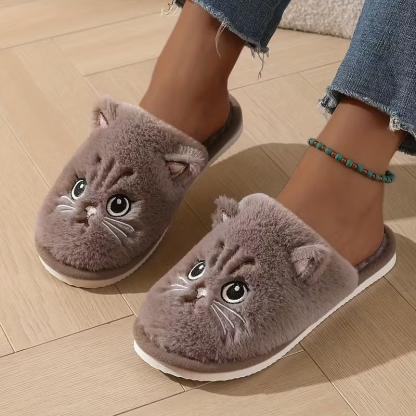 Women's Winter Indoor Plush Cat Warm Soft-Sole House Floor Slippers