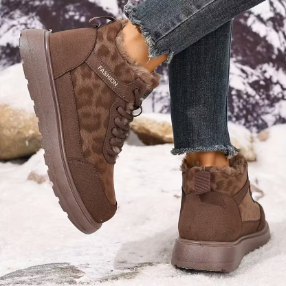 Women's Cozy Leopard Print Thick-Soled Winter Warm Plush Ankle Boots Outdoor Shoes for Home, Office, Casual 