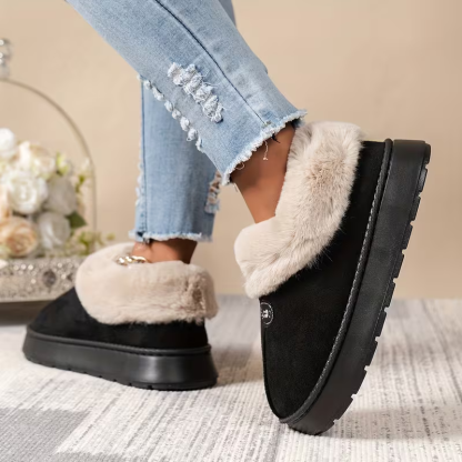 Women's Comfortable Warm Fleece-Lined Thickened Cold-Proof Soft Sole Slip-On House Slippers Indoor/Outdoor Shoes