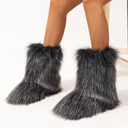 Women's Trendy Snow Boots, Fashion Faux Fur Mid Calf Boots, Women's Comfortable Boots