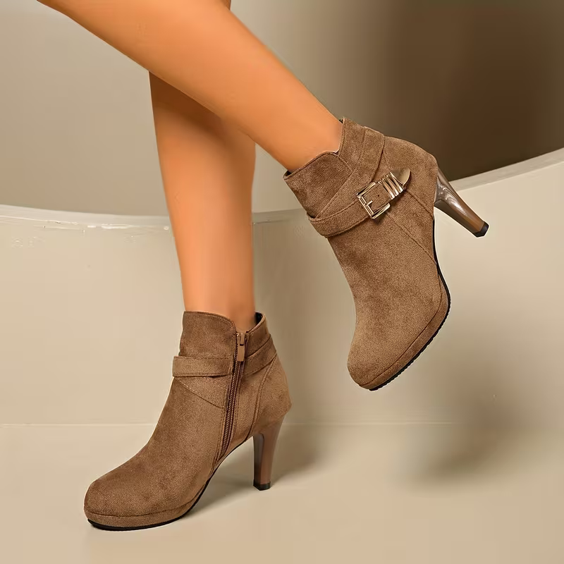 Women's High Quality Side Zipper High-Heeled Ankle Boots