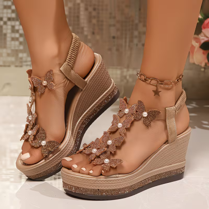 New Butterfly Decorations Elegant Wedge Sandals for Women