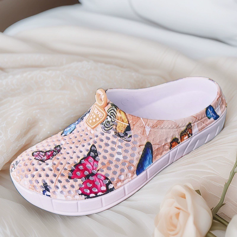 Women's Lightweight & Breathable Butterfly Print Hollow Out Clogs Sandals for Beach, Garden & Casual Wear