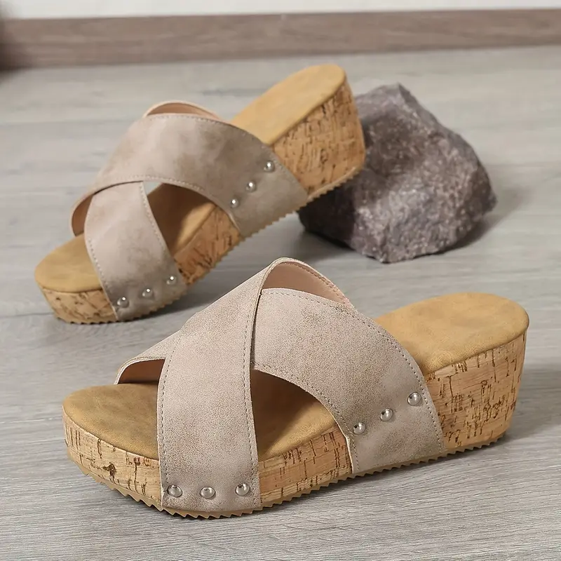 Women's Comfortable Platform Wedge Heeled Slip-On Sandals