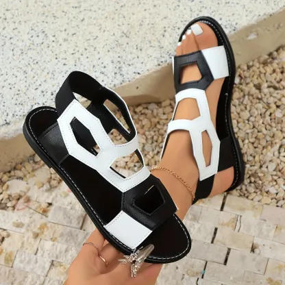 Women's Stylish Black & White Geometric Design Cutout Sandals 