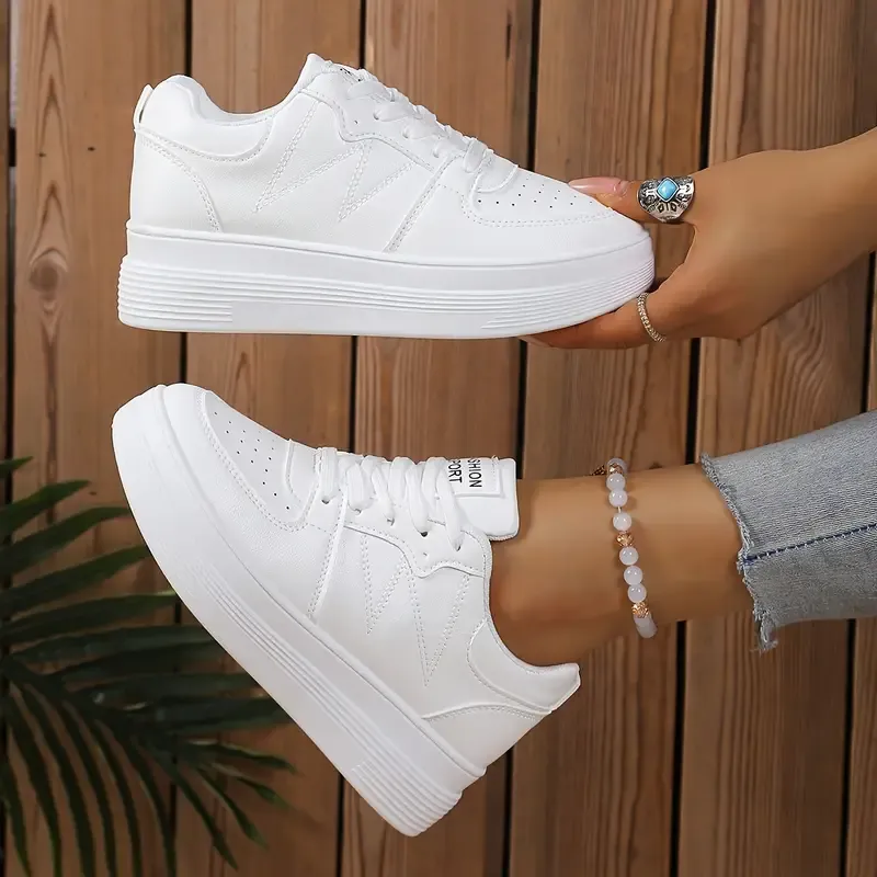 Women's Comfort Versatile White Low-Top Lace-Up Sneakers Casual Chic Footwear