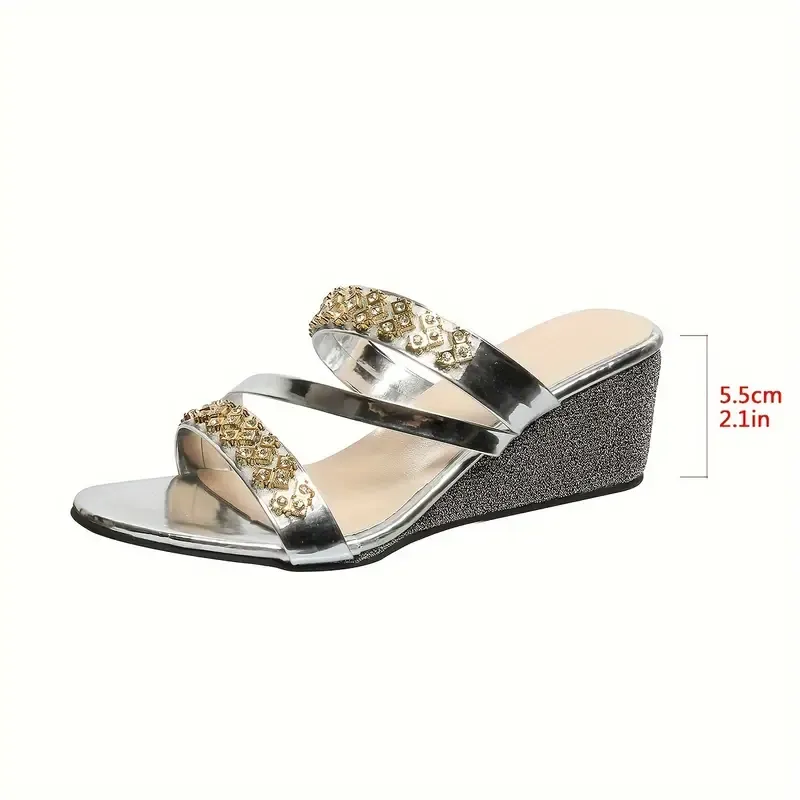 Women's Glamorous Rhinestone Slip-On Wedge Sandals