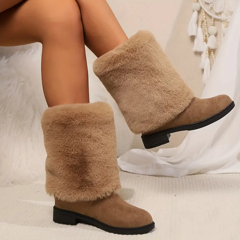 Women's Cozy Fluffy Slip-on Mid-Calf Boots 