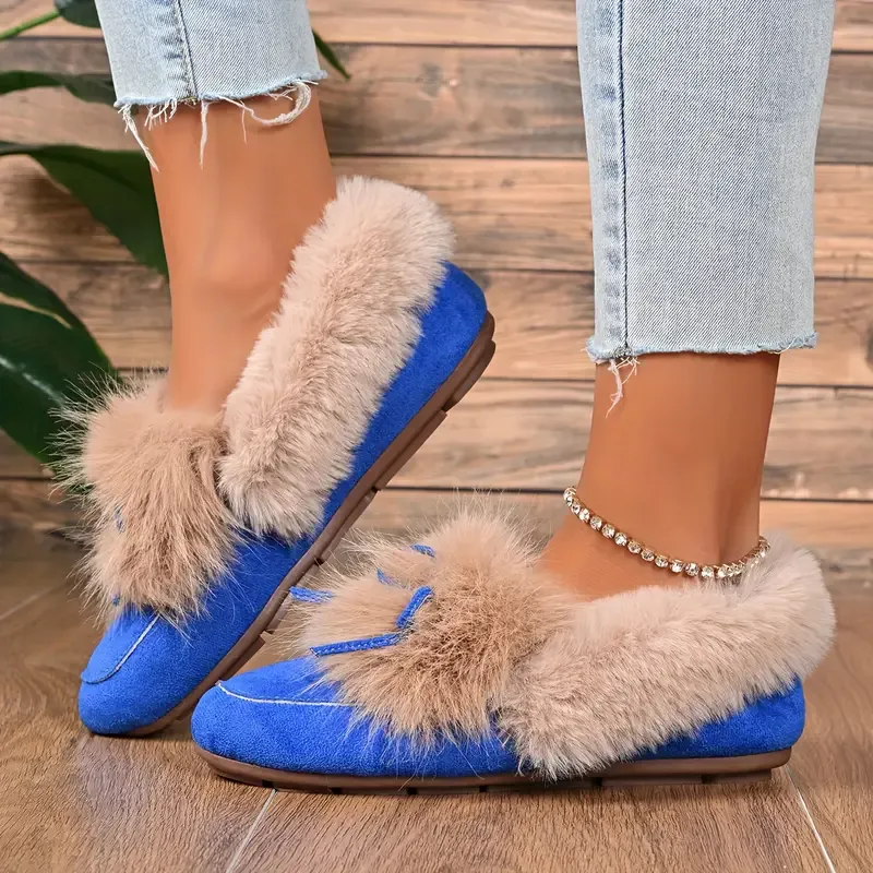 Women's Cozy Non-Skid Plush Slip-On Slippers with Bow Winter Indoor/Outdoor House Shoes