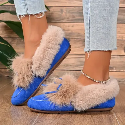 Women's Cozy Non-Skid Plush Slip-On Slippers with Bow Winter Indoor/Outdoor House Shoes