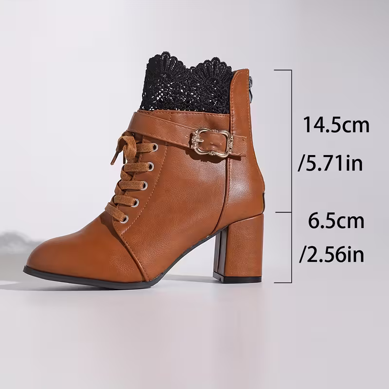 Women's Elegant & Versatile Retro Style Gothic Lace Chunky High-Heel Ankle-High Boots for Dresses, Skirts, Jeans