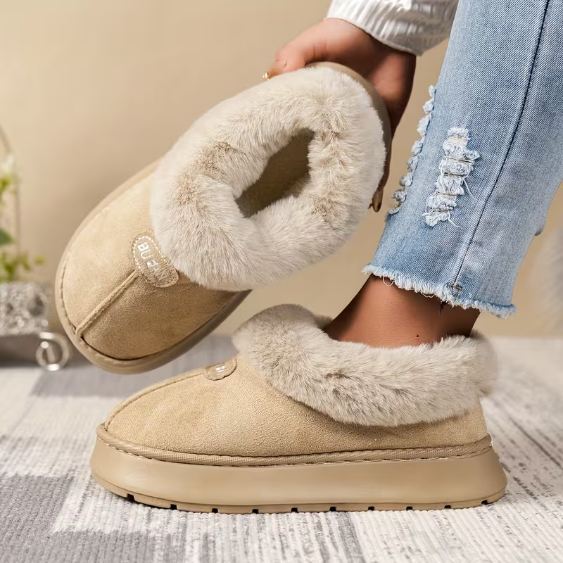 Women's Comfortable Warm Fleece-Lined Thickened Cold-Proof Soft Sole Slip-On House Slippers Indoor/Outdoor Shoes