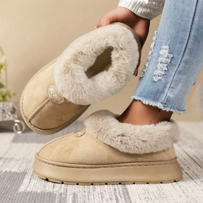 Women's Comfortable Warm Fleece-Lined Thickened Cold-Proof Soft Sole Slip-On House Slippers Indoor/Outdoor Shoes