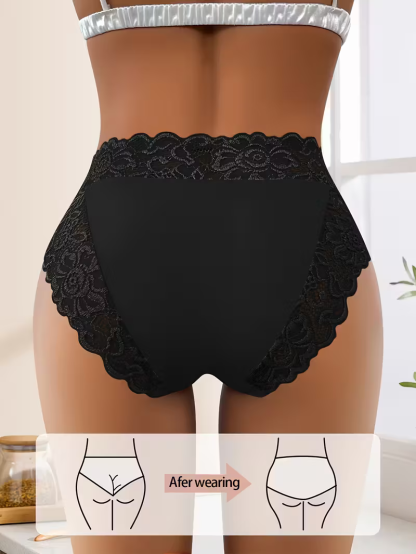 5pcs Women's Stylish & Elegant Floral Patterns Lace Trim Triangle Panties Breathable Mid-Rise Underwear
