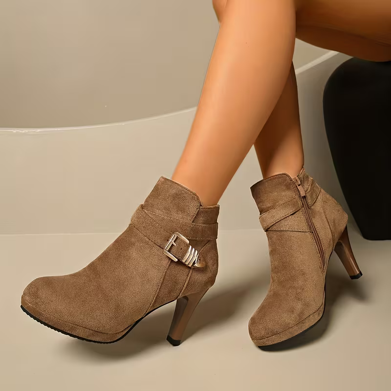 Women's High Quality Side Zipper High-Heeled Ankle Boots