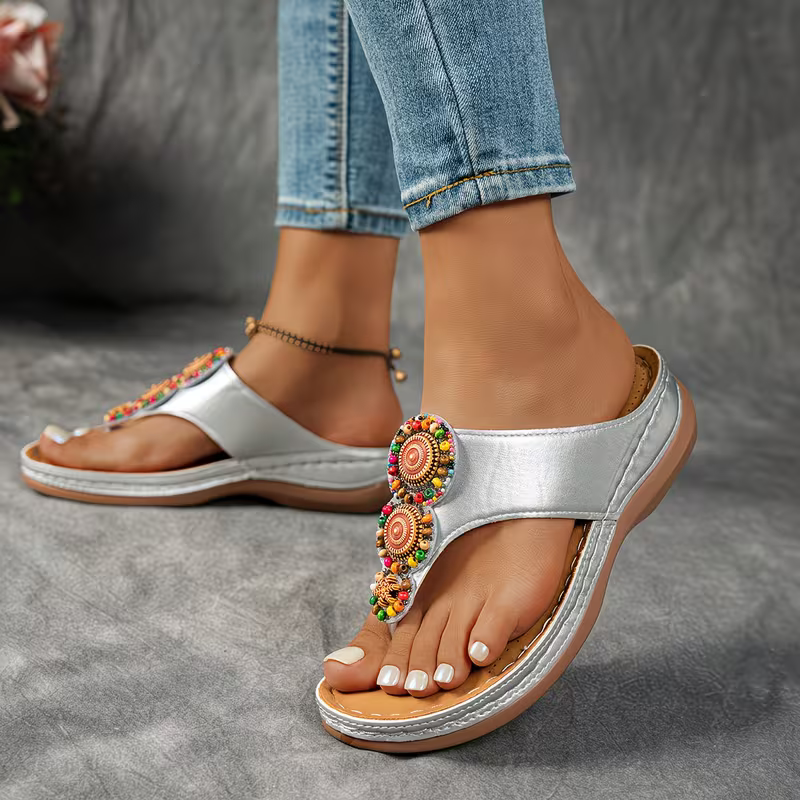 Women's Elegant & Comfortable Bohemian Style Vintage Handmade Beaded Designs Sandals Flip-flops
