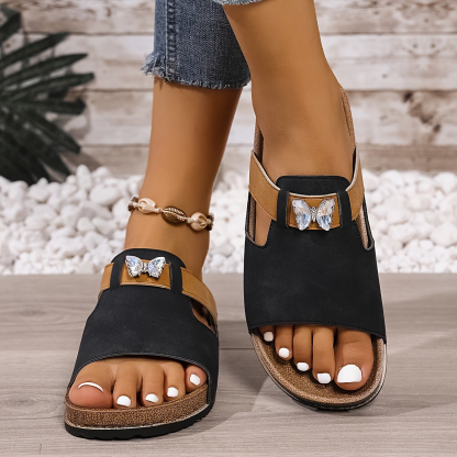 Women's Retro Butterfly Decorated Slip-On Thick-Soled Sandals Beach Slides