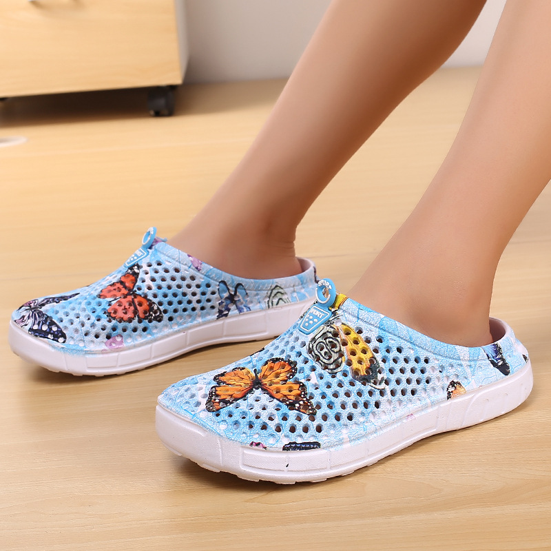Women's Lightweight & Breathable Butterfly Print Hollow Out Clogs Sandals for Beach, Garden & Casual Wear