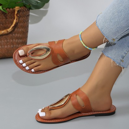 Women's Metal Buckle Non-slip Flat Flip-flops for Leisure and Vacation
