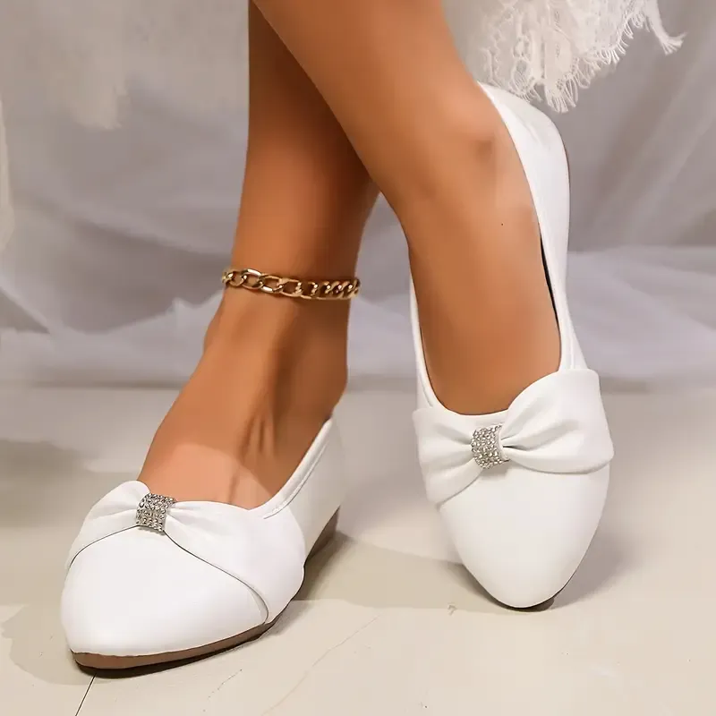 Women's Bowknot Decor Pointed Toe Soft Sole Versatile Flat Shoes Slip-On Flats