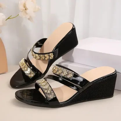 Women's Glamorous Rhinestone Slip-On Wedge Sandals