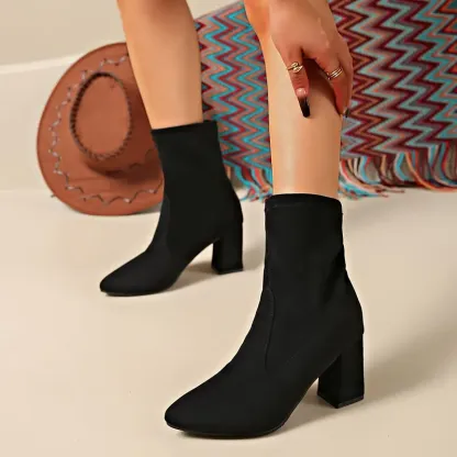 Women's Elegant Non-Slip Slip-On Chunky Heel Boots for Everyday, Formal, Party