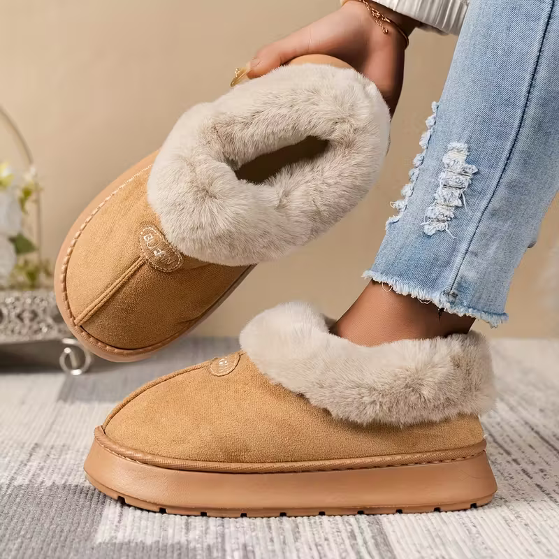 Women's Comfortable Warm Fleece-Lined Thickened Cold-Proof Soft Sole Slip-On House Slippers Indoor/Outdoor Shoes