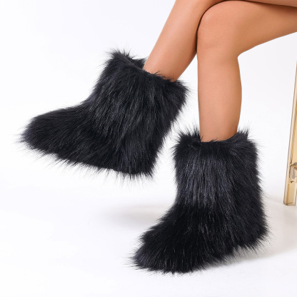 Women's Trendy Snow Boots, Fashion Faux Fur Mid Calf Boots, Women's Comfortable Boots