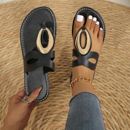 Women's Metal Buckle Non-slip Flat Flip-flops for Leisure and Vacation