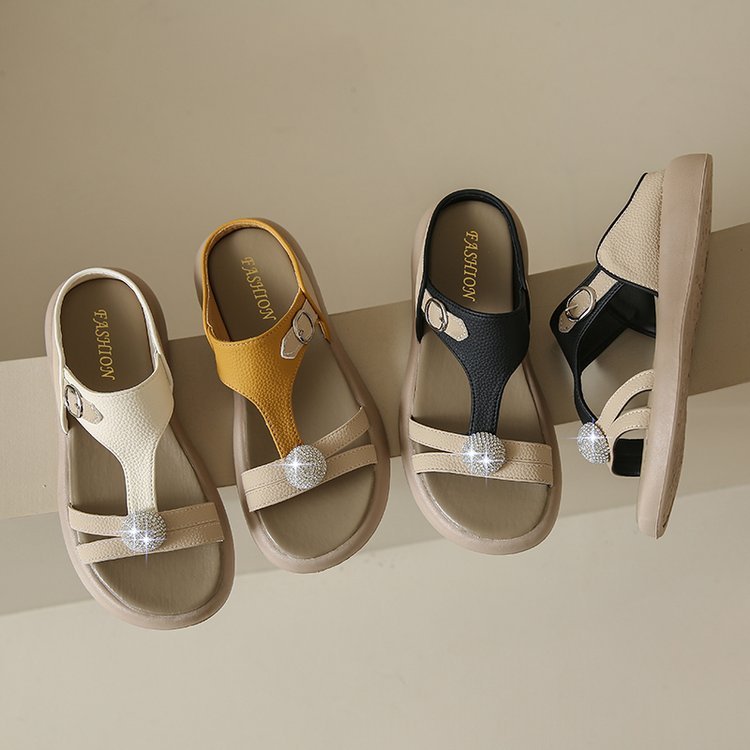 Women's Fashion Rhinestone Hollow Sandals Slip-On Flat Sandals