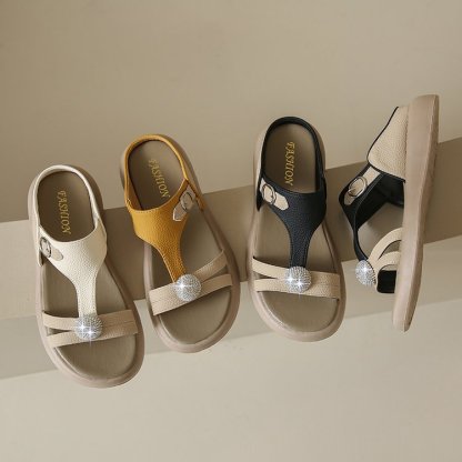 Women's Fashion Rhinestone Hollow Sandals Slip-On Flat Sandals