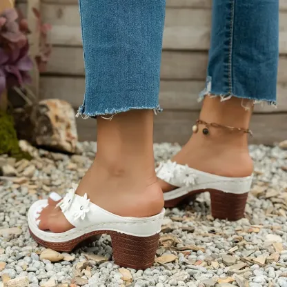 Women's Chic Arch Support Floral Wedge Flip Flops Sandals for Beach Travel Casual Outings