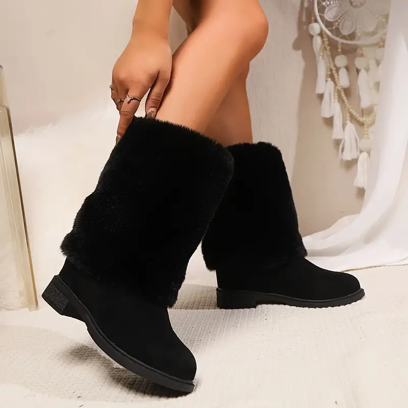 Women's Cozy Fluffy Slip-on Mid-Calf Boots 
