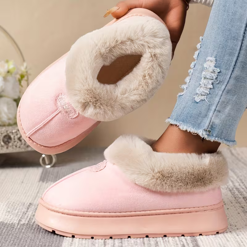 Women's Comfortable Warm Fleece-Lined Thickened Cold-Proof Soft Sole Slip-On House Slippers Indoor/Outdoor Shoes