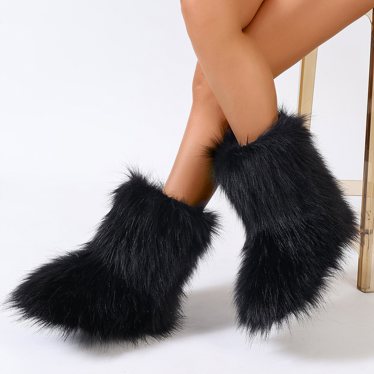Women's Trendy Snow Boots, Fashion Faux Fur Mid Calf Boots, Women's Comfortable Boots