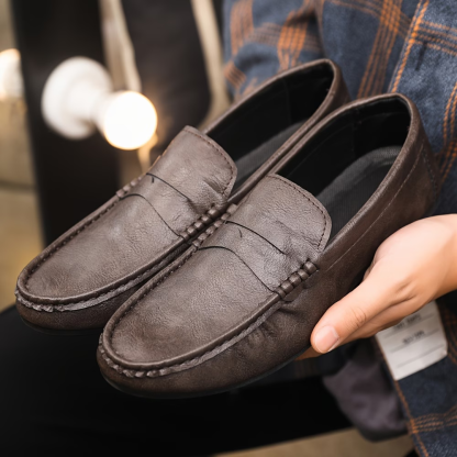 Men's British Style Soft & Comfortable & Lightweight Leather Slip-On Loafers Business Flat Shoes