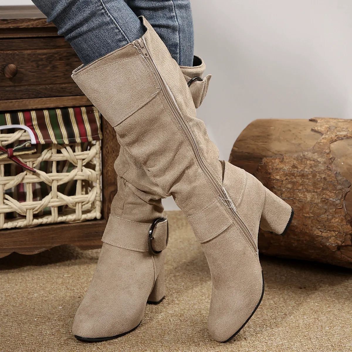 Women's Suede Chunky Heel Boots