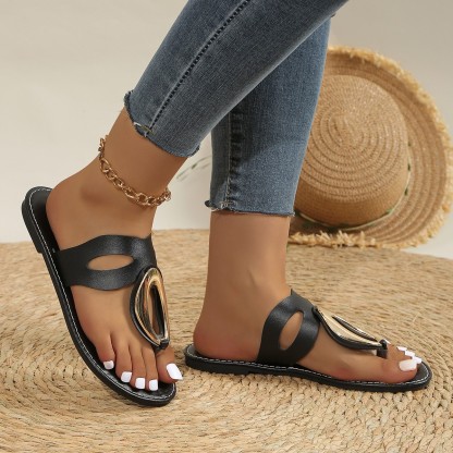 Women's Metal Buckle Non-slip Flat Flip-flops for Leisure and Vacation
