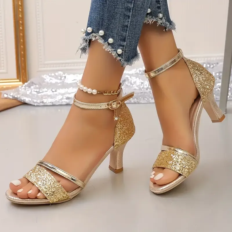 Women's Sequined Sexy High-Heeled Sandals Evening Party Versatile Shoes