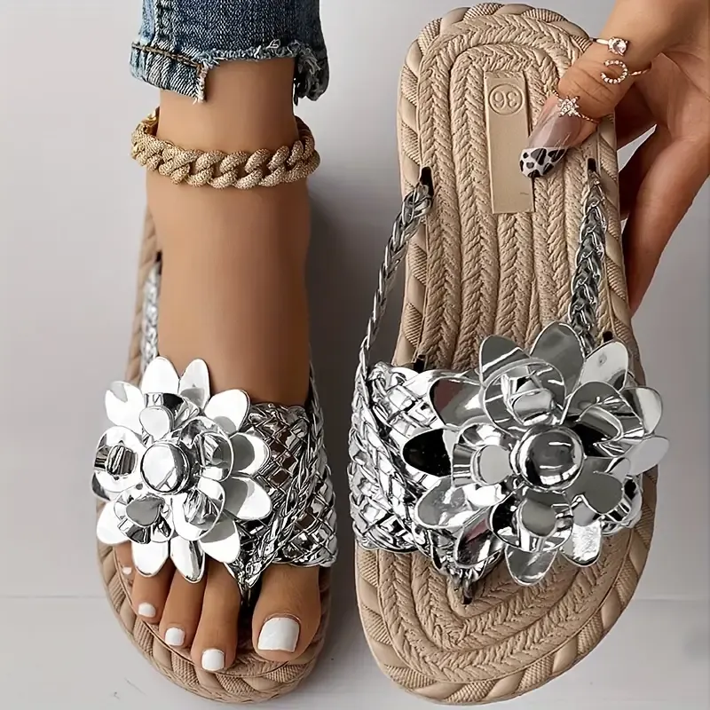 Women's Colorful Laser Flower Flip Flops Beach Sandals