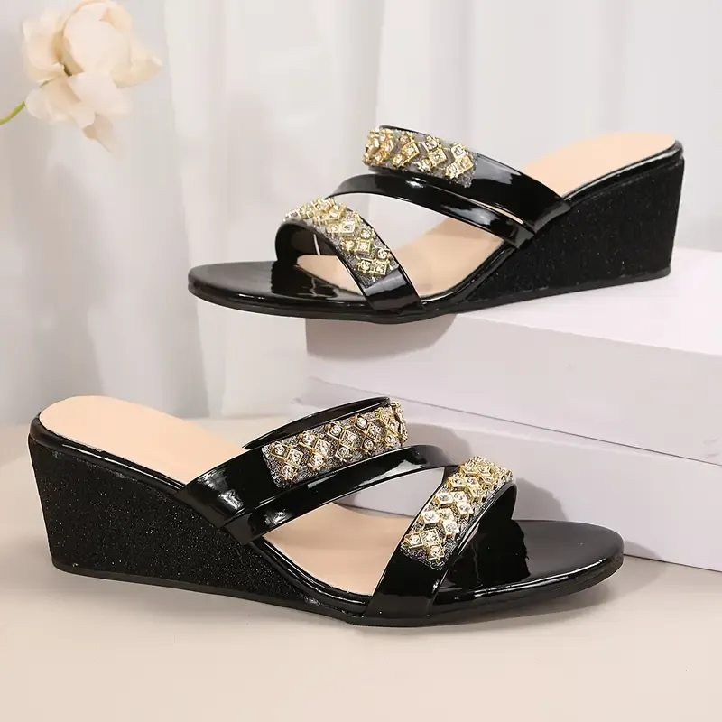 Women's Glamorous Rhinestone Slip-On Wedge Sandals