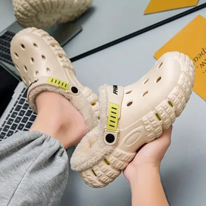 Men and Women Winter Removable Fleece-Lined Non-Slip Slip-On Slippers for Snow & Cold Weather