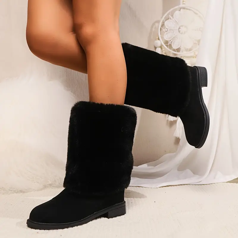 Women's Cozy Fluffy Slip-on Mid-Calf Boots 