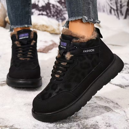 Women's Cozy Leopard Print Thick-Soled Winter Warm Plush Ankle Boots Outdoor Shoes for Home, Office, Casual 