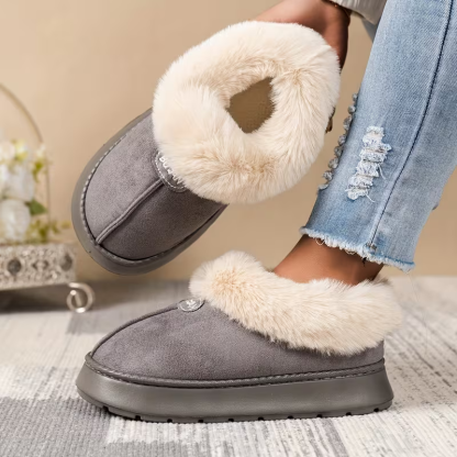 Women's Comfortable Warm Fleece-Lined Thickened Cold-Proof Soft Sole Slip-On House Slippers Indoor/Outdoor Shoes