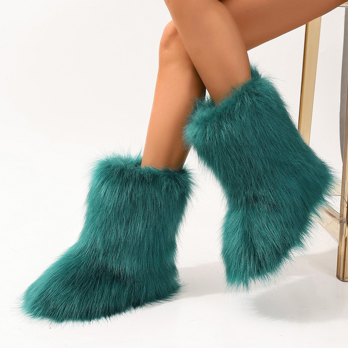 Women's Trendy Snow Boots, Fashion Faux Fur Mid Calf Boots, Women's Comfortable Boots